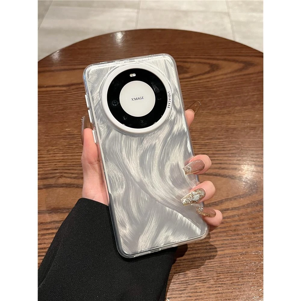 蓝光渐变羽纱毛适用华为mate60手机壳高级感新款硅胶全包防摔网红