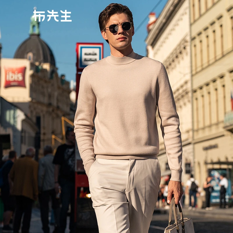 布先生男厚毛衣秋冬针织打底纯色内搭羊毛衫BT12513断码清仓