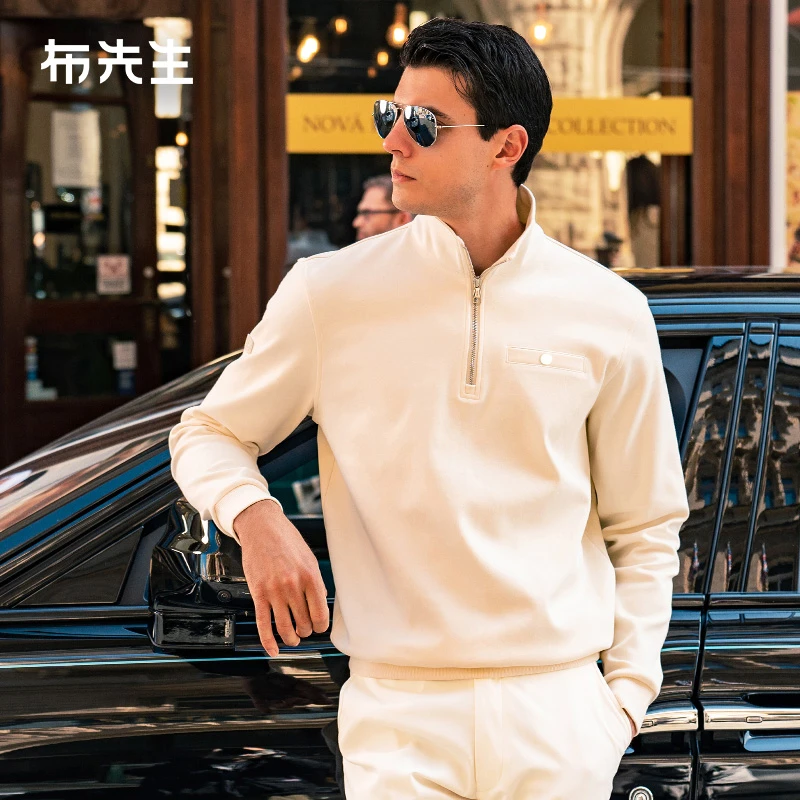 Mr.Bu布先生男士加厚卫衣2025秋季半高领拉链套头纯棉长袖BT12176