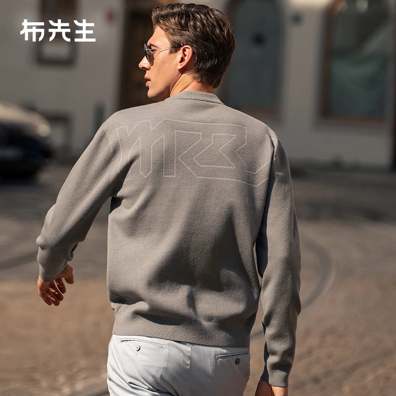 布先生微廓加厚毛衣男秋冬新品印花针织衫长袖男BT12232断码清仓