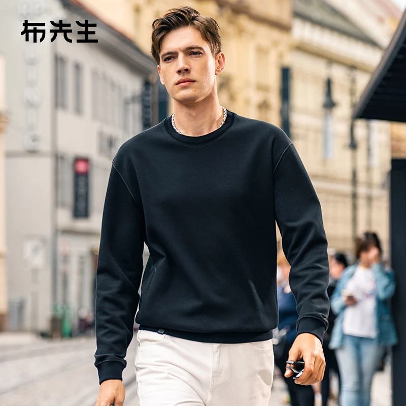 布先生廓形圆领长袖卫衣男秋冬时尚百搭套头卫衣PT15522断码清仓