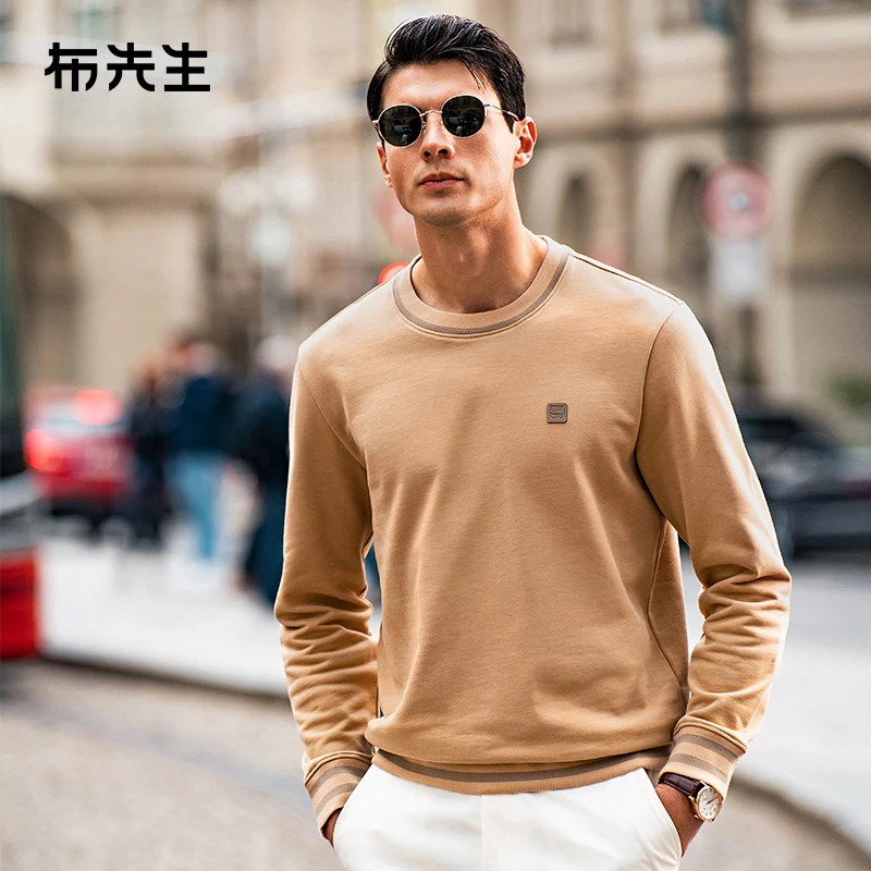 布先生长袖纯棉上衣男春秋圆领套头男士高档卫衣BT12186断码清仓