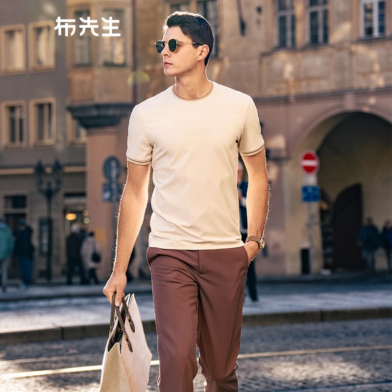 布先生短袖男圆领简约T恤衫2025夏季高端男士T恤AT12387断码清仓