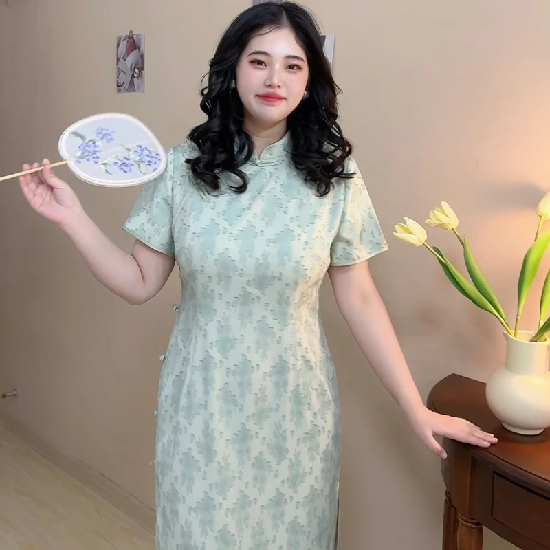 【自制款】遇见大码胖mm素雅少女旗袍中式高腰大码连衣裙200斤夏