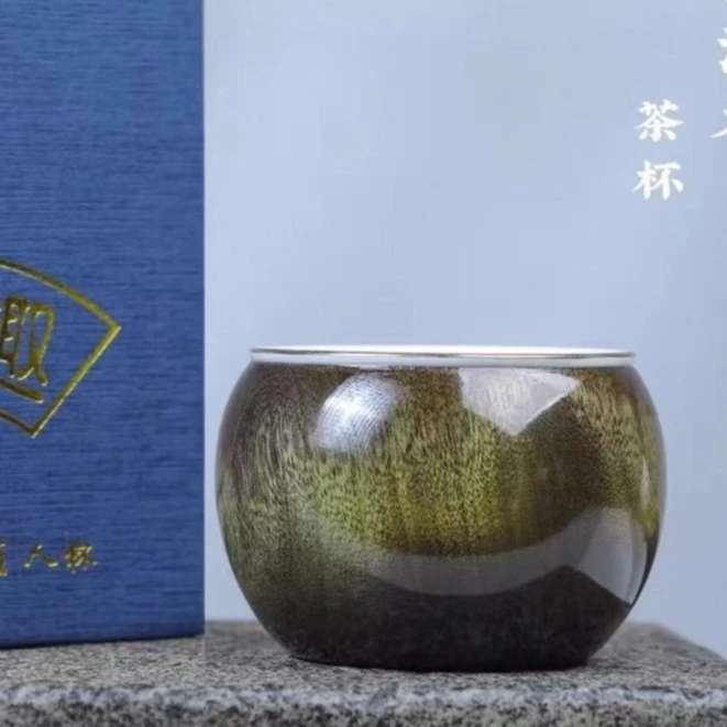 【推荐】阴沉木茶杯单个装功夫茶具套装组合金丝楠实木整木手把件