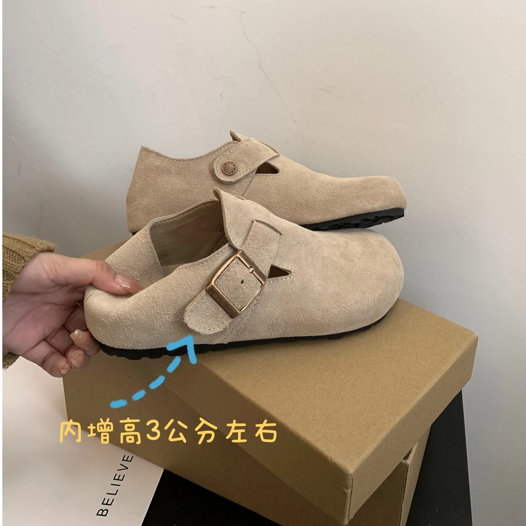 内增高3cm~网红厚底钓鱼博肯全包内增高勃肯2025单鞋一脚蹬懒人鞋