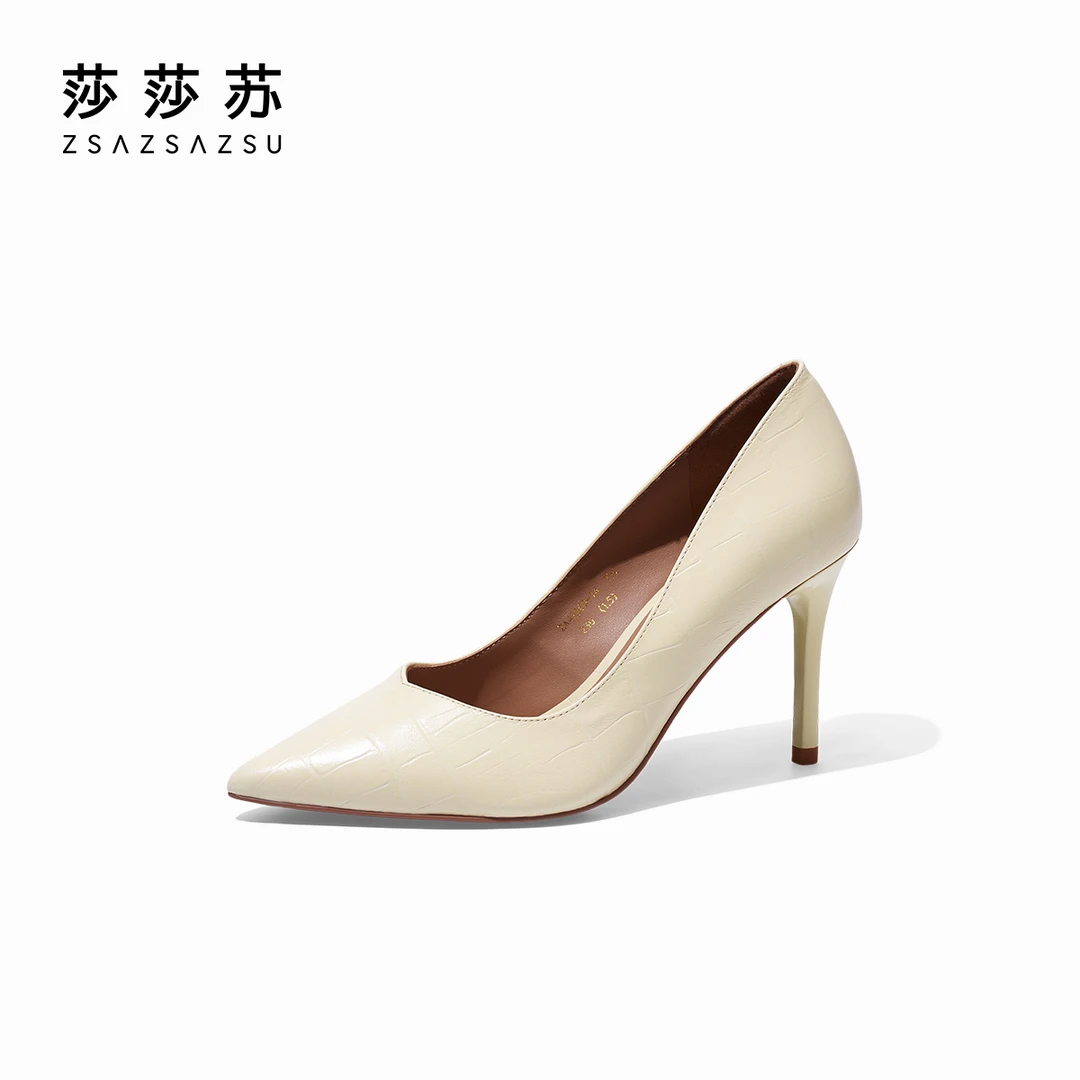 戴安娜莎莎苏尖头气质羊皮细跟高跟鞋女一脚蹬单鞋轻奢ZA43500-14