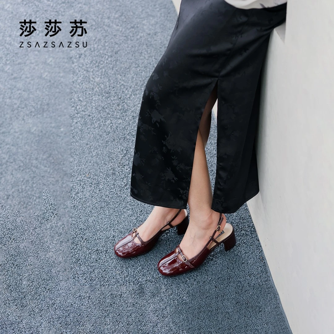 [心动玛丽珍]莎莎苏春季显瘦后空玛丽珍方头粗跟凉鞋女ZA54115-13