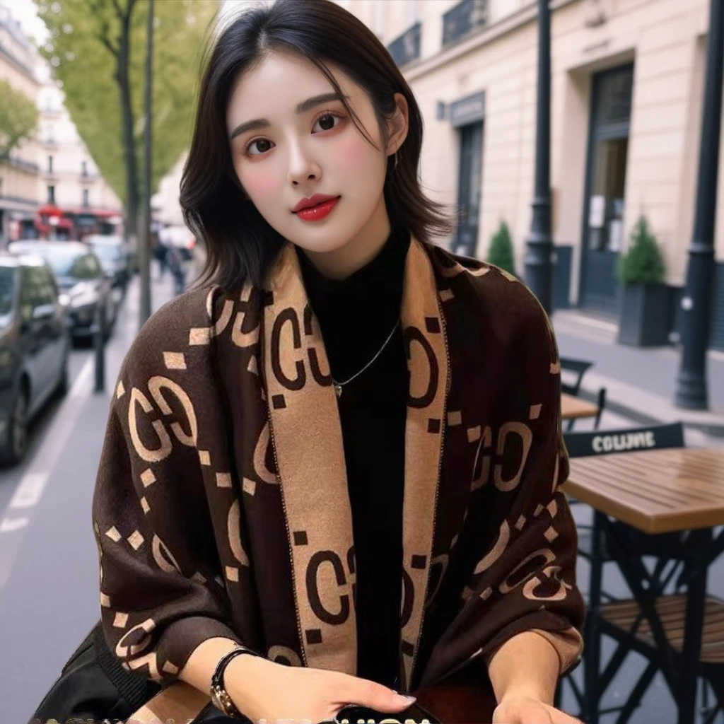 轻奢高级围巾女冬季新款百搭字母仿羊绒加厚保暖两用丝滑围脖披肩