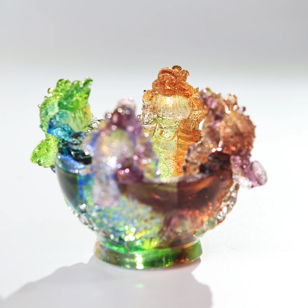 古法琉璃《四方纳财聚宝盆》金蟾聚宝盆客厅摆件琉璃正品厂家直销