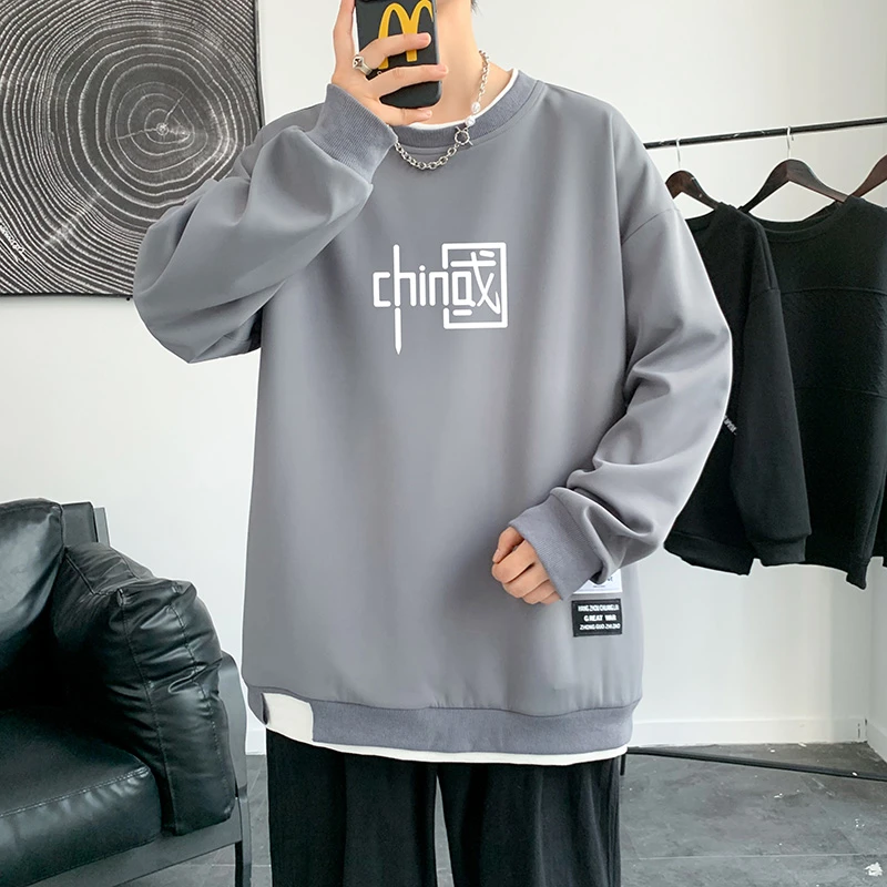 模特港风秋季新款男士卫衣百搭青年帅气长袖T恤圆领卫衣