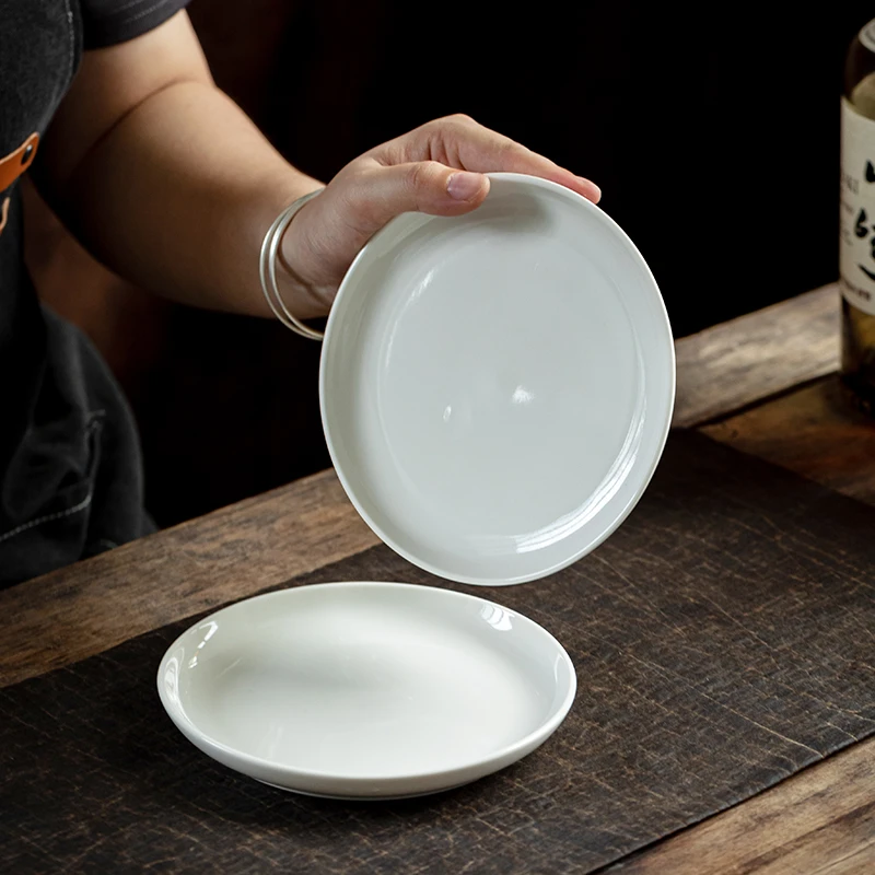 【米白】德化白瓷甜点小盘子6.3英寸陶瓷菜盘小食浅盘水果盘骨碟