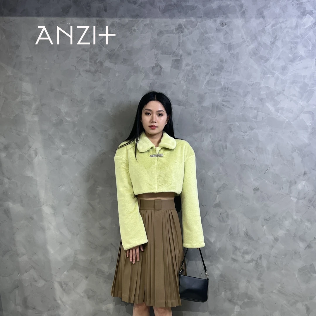 【ANZI+】设计师款潮流女上衣外套时尚短款设计师翻领冬季气质毛呢