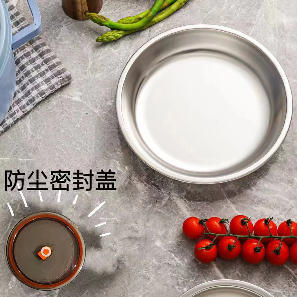 JINGZHEHE/金哲和不锈钢加厚盘圆形耐摔带盖菜盘韩式防尘餐盘
