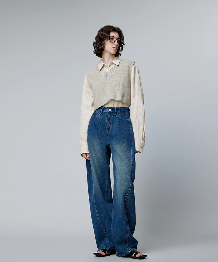 2024秋季牛仔裤弯刀裤女新疆长绒棉高级时尚显高显瘦茧型裤