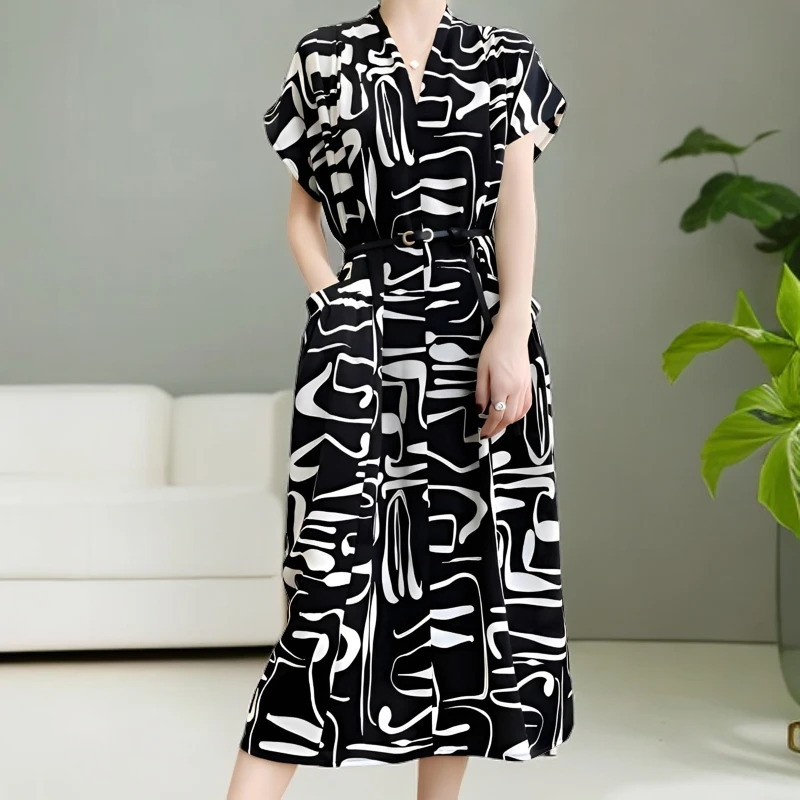 【白姐专属】夏季新款时尚阔太太宽松显瘦连衣裙优雅减龄中长款裙子