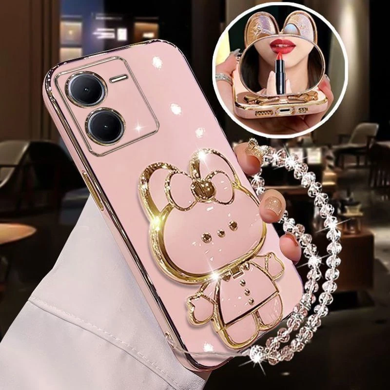 vivoiQOOZ8手机壳5G补妆镜子支架V2314A硅胶软壳全包防摔带手链女