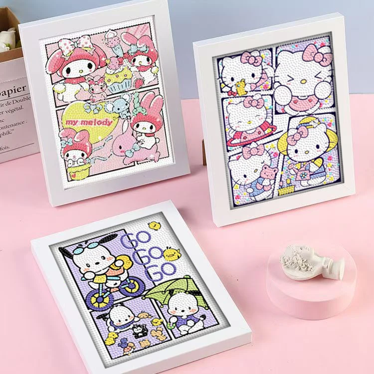 钻石画库洛米长方形贴画带框凯蒂猫材料包儿童创意玩具钻石画