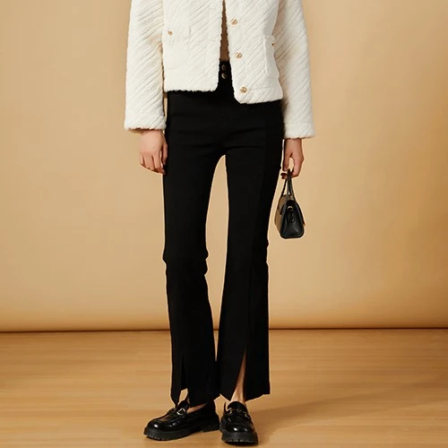 天天惠8B修身喇叭长裤时装裤开叉时尚微喇叭百搭2303479