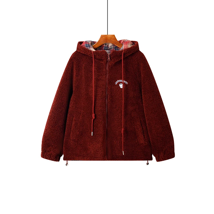 天天惠2024年冬季微宽松羊羔绒连帽外套冬季外套圣诞节2402973