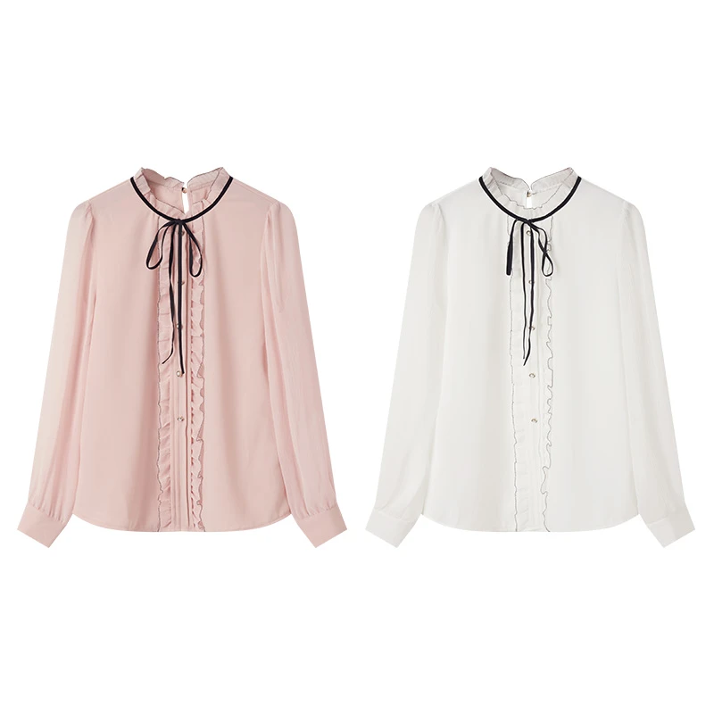 天天惠[限量五折]秋季气质衬衫女衬衣长袖翻领2203129小众