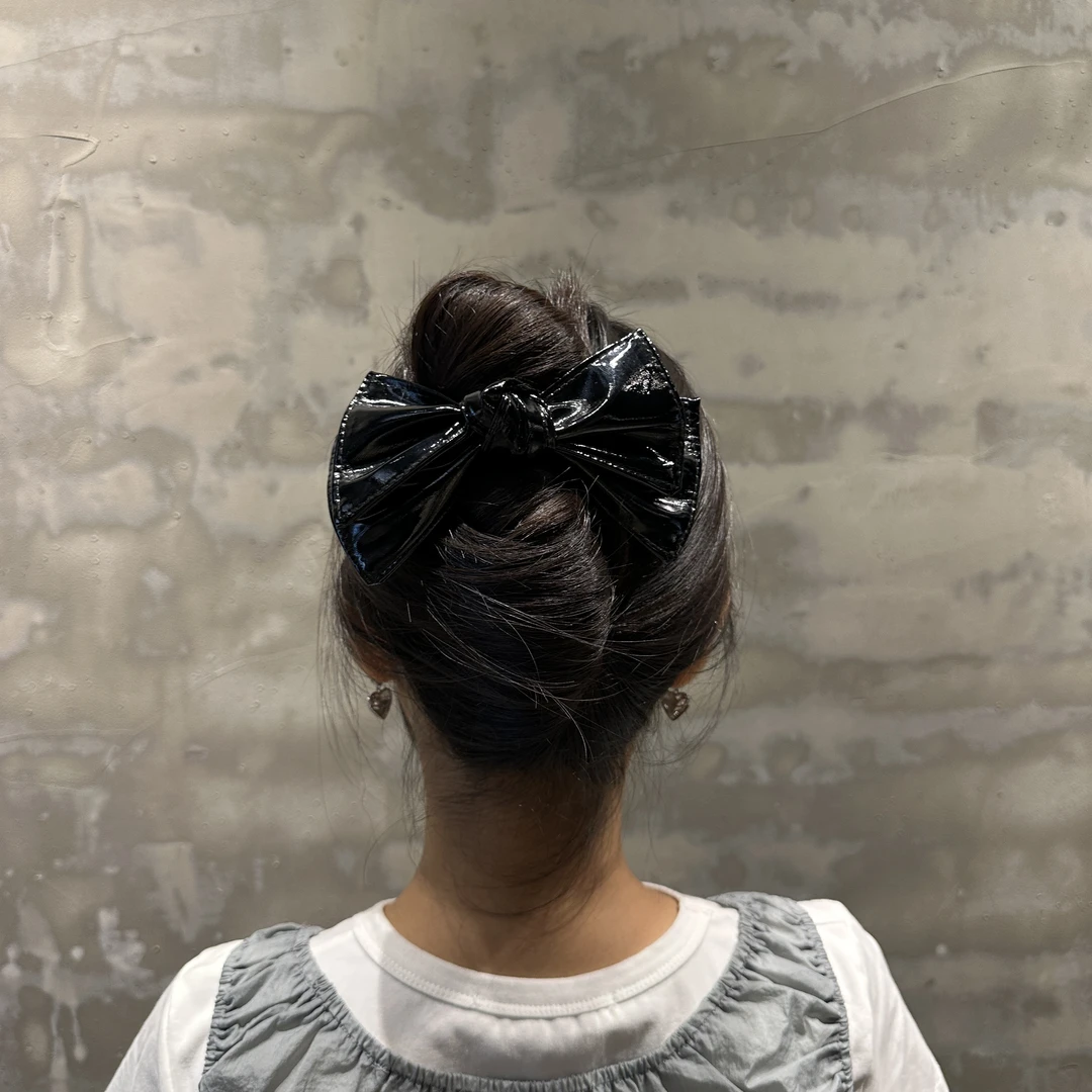 韩国2024秋冬新款蝴蝶结弹簧夹黑色气质优雅XY20