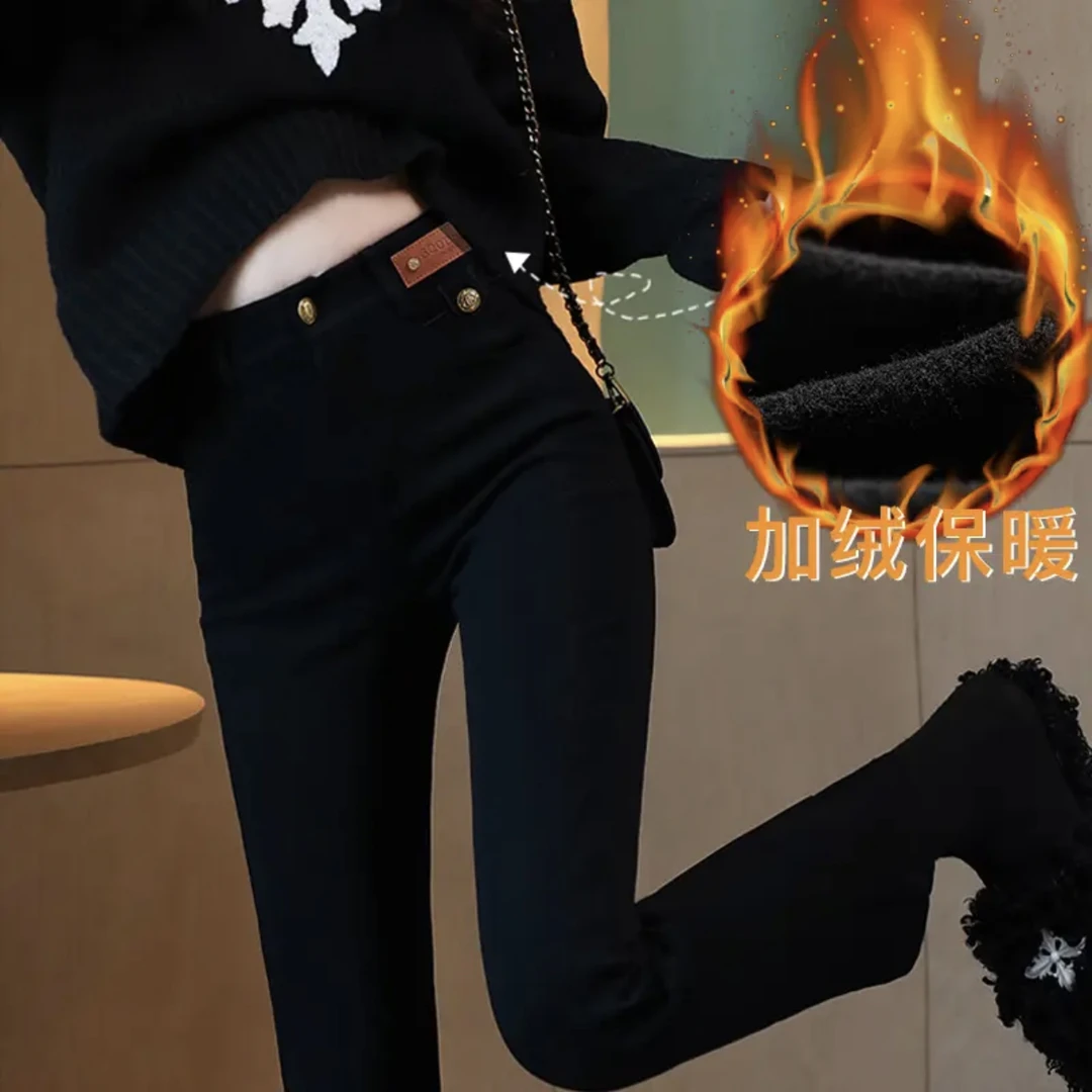 「红人上新」秋冬季简约百搭直筒裤九分裤加绒加厚女外穿裤烟管裤