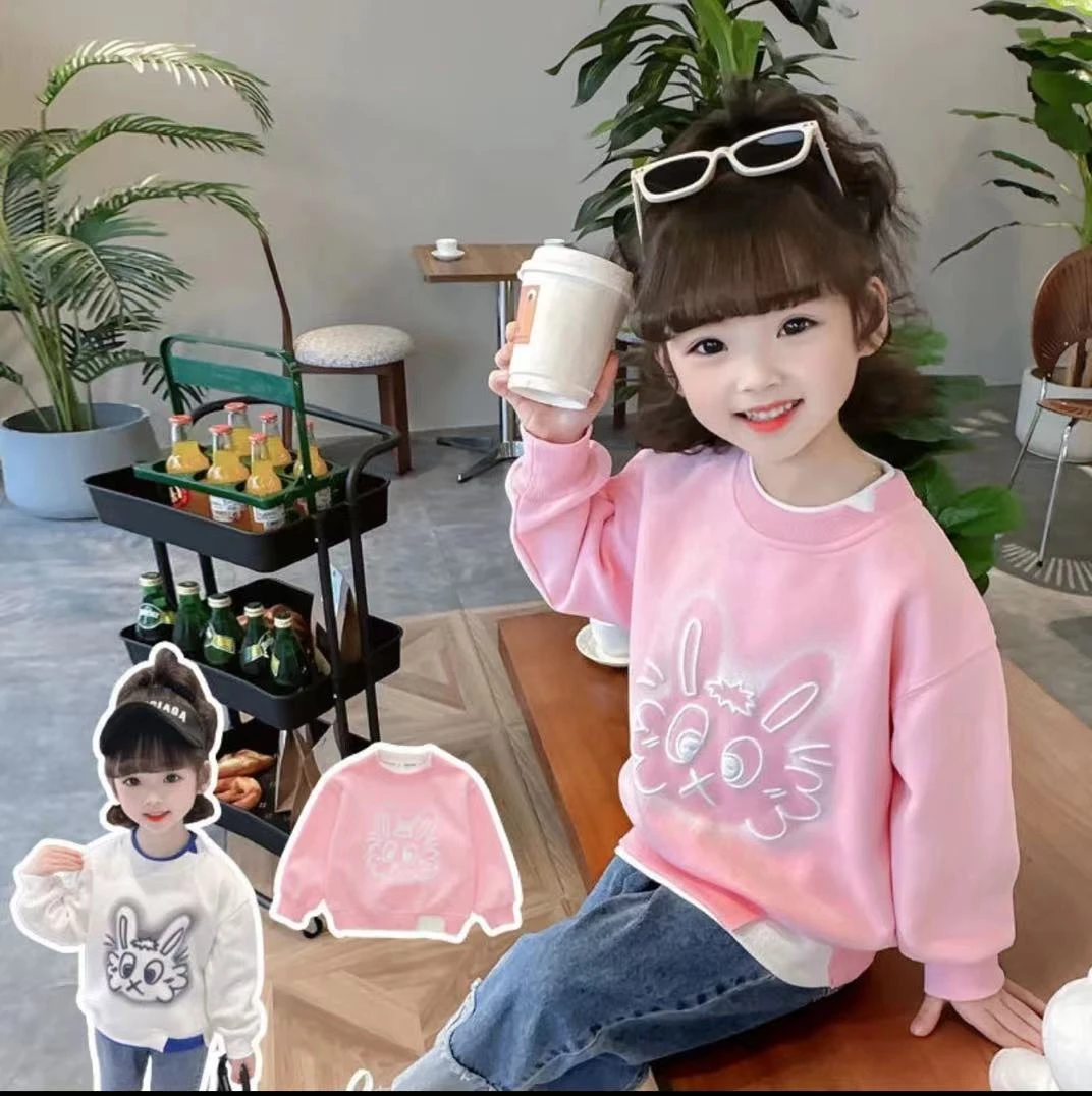 女童2024新款春秋假两件卫衣中大童韩版长袖宽松时尚套头圆领上衣