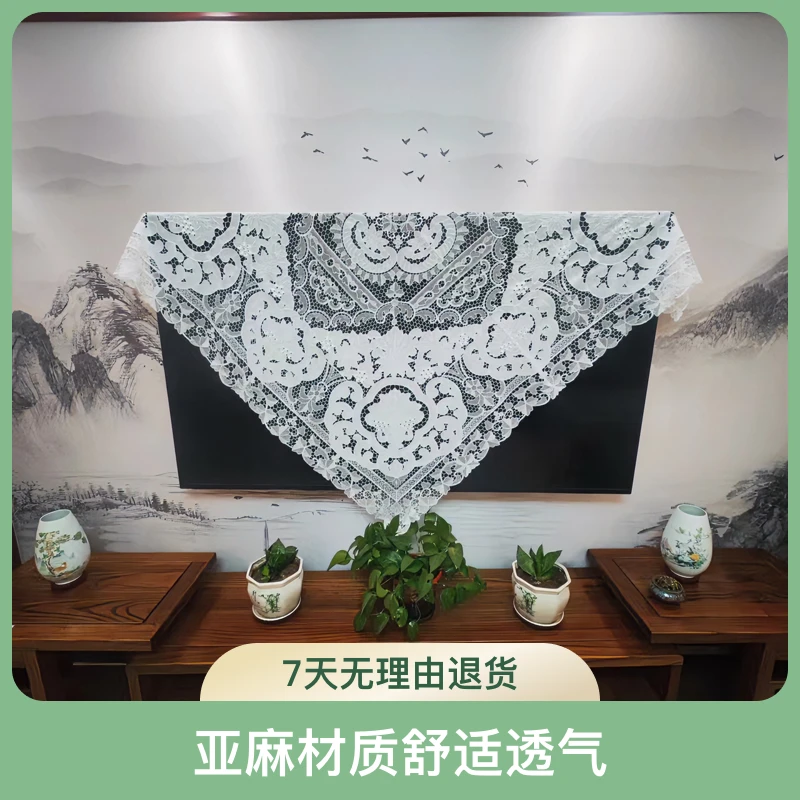 5801葡萄花盖巾手工拼接网红灰色透气镂空家用亚麻盖布卧室蓝色