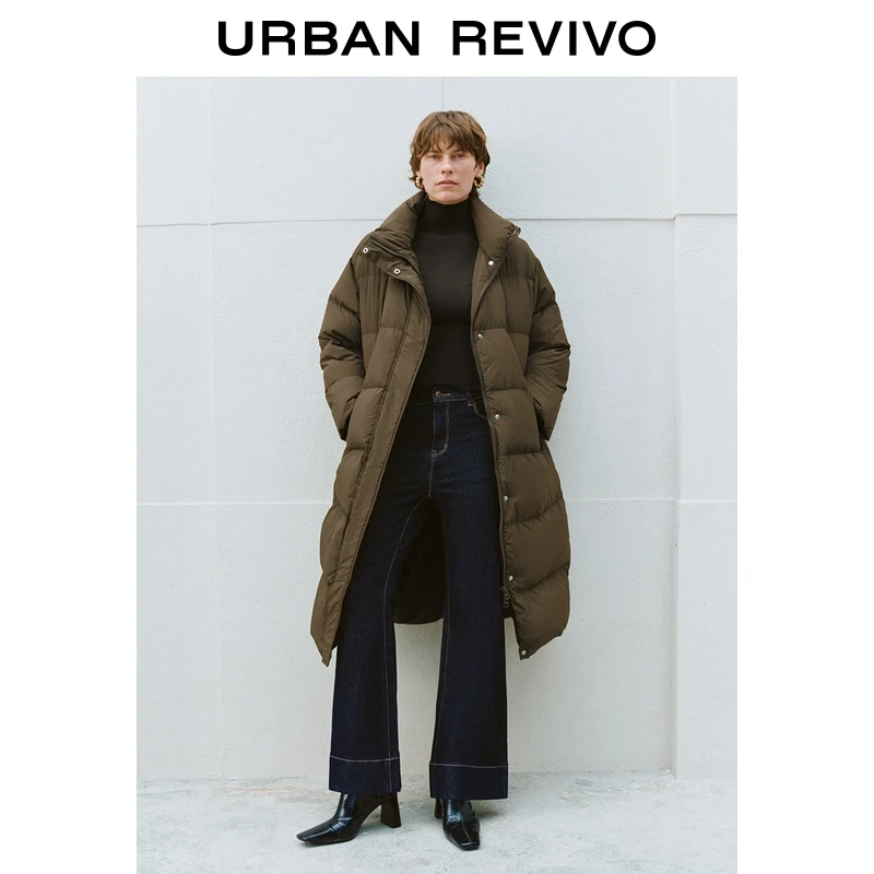UR2024冬季新款女装复古雅丹风立领长款绗缝羽绒服UWH140034