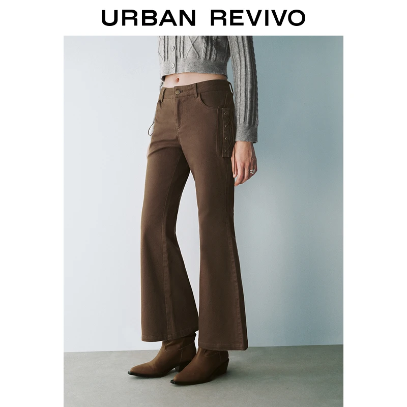 UR2024冬季新款女装雅丹风休闲风百搭纯色喇叭裤UYL640020