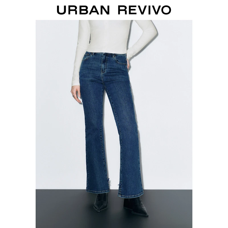 UR2024冬季新款女装时髦复古水洗猫须牛仔长裤UYY840099