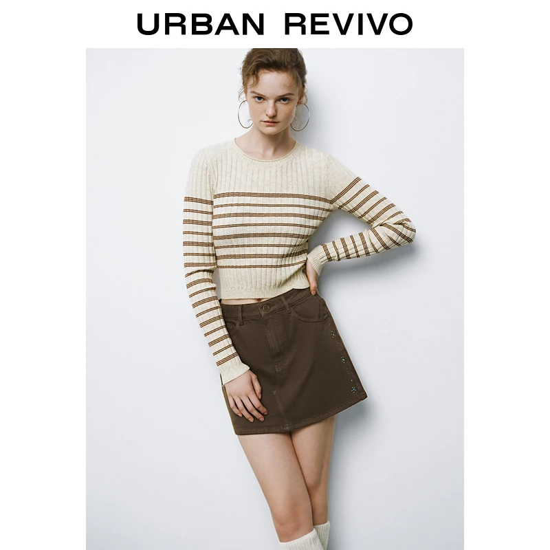 UR女装时尚撞色条纹坑条软糯针织衫UYY940089