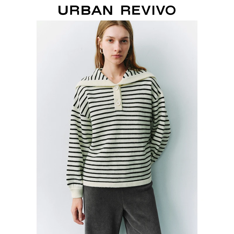 UR2024秋季新款女装气质学院撞色条纹针织衫UYU940055+