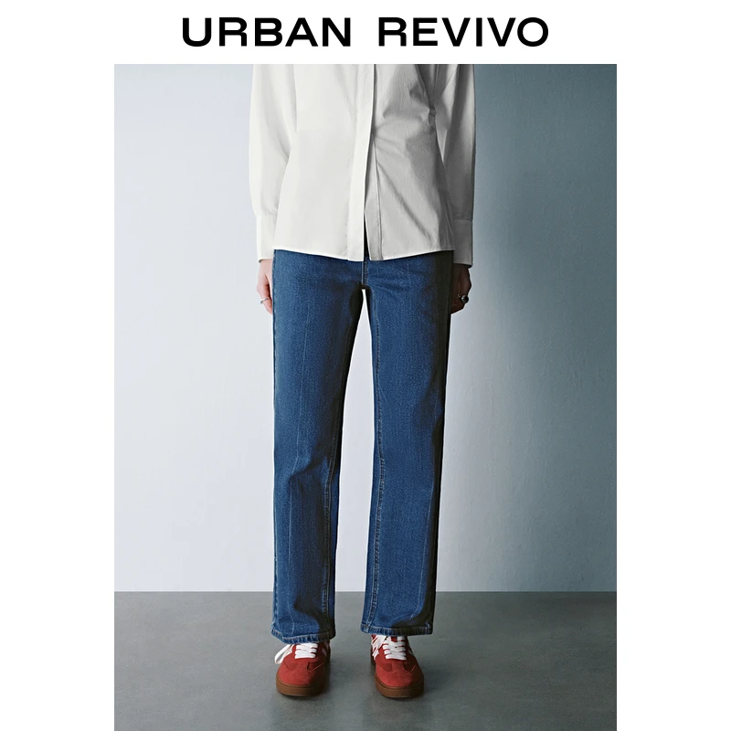 UR2024秋冬新款女装时髦气质衔扣装饰直筒牛仔长裤UYU840023