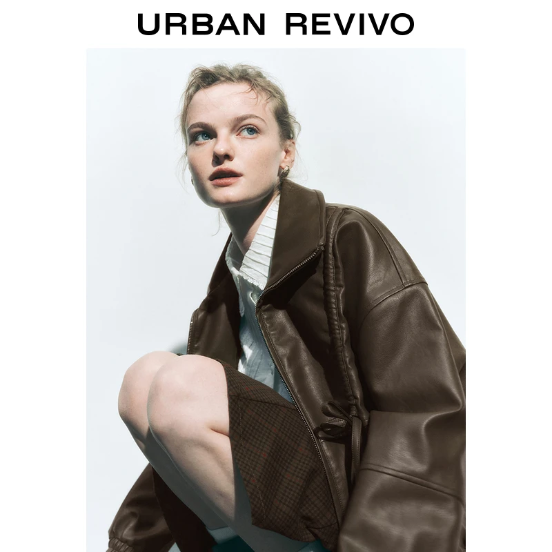 UR2024冬季新款女装雅丹风高立领甜酷蝴蝶结外套UYL140051