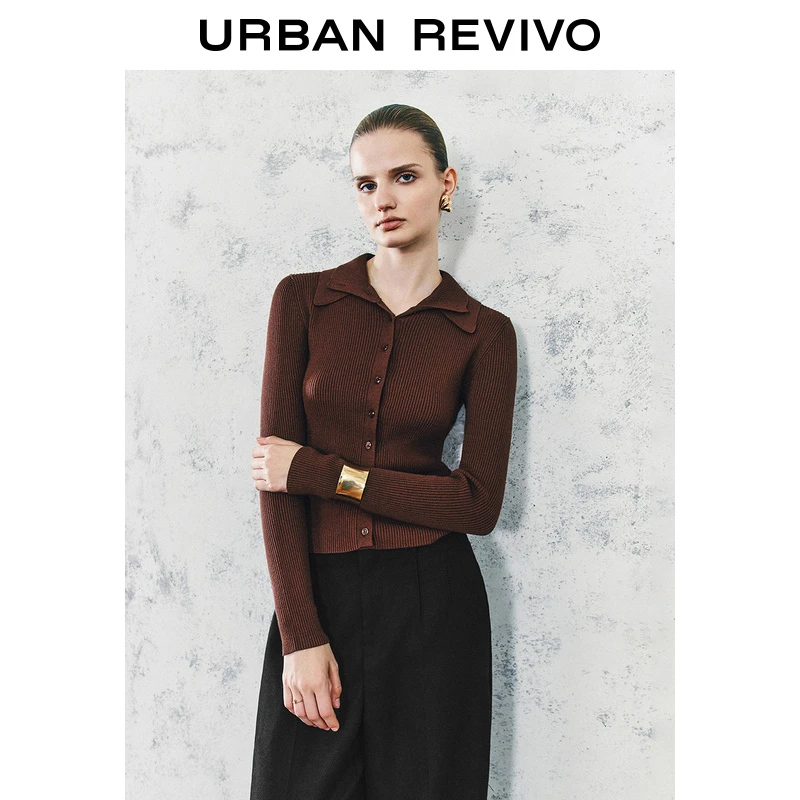 UR女装复古雅丹风修身立领长袖针织衫UWG940313