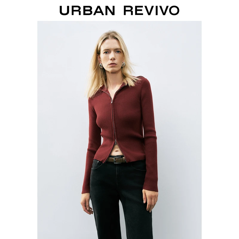 UR2024冬季新款女装法式气质立领修身针织开衫UWM940040