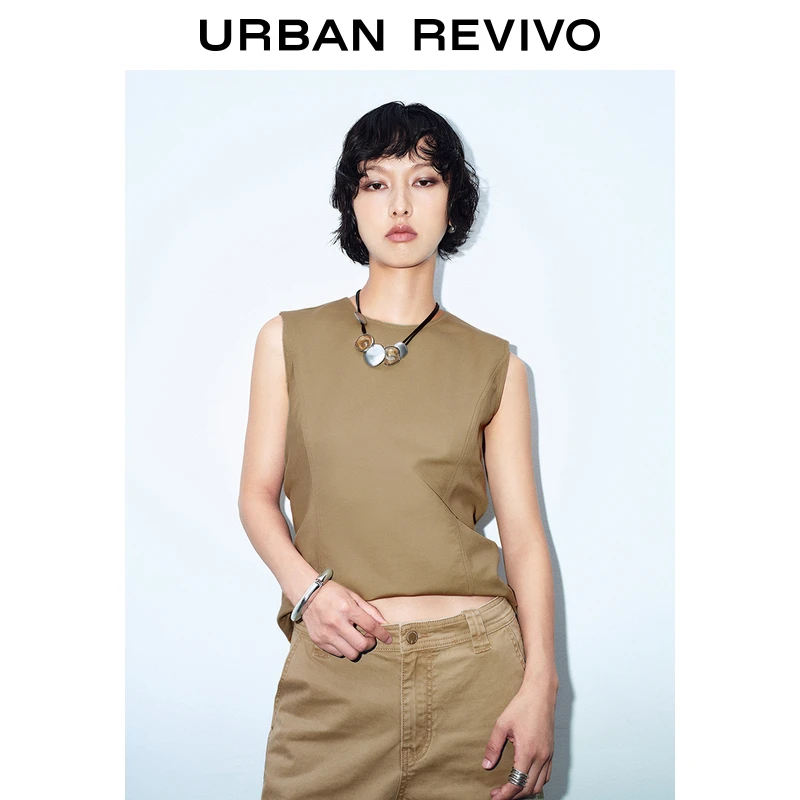 UR2024秋冬新款女装潮流捏褶后背拉链无袖罩衫衬衫UYV240019