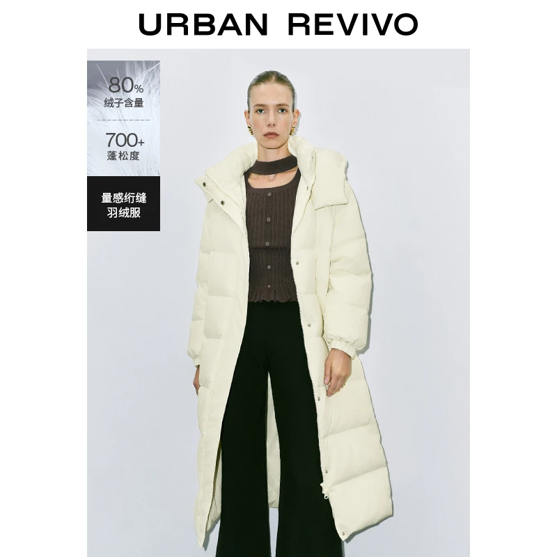 UR2024冬季新款女装休闲简约绗缝连帽宽松羽绒服UWM140007