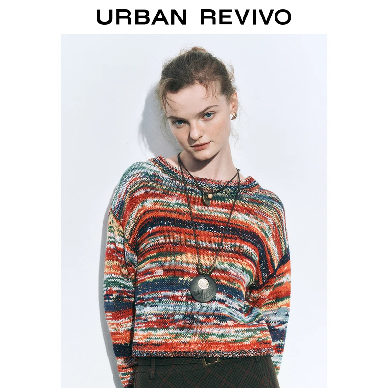 UR2024冬季新款女装慵懒度假风彩色编织肌理针织衫UYL940083