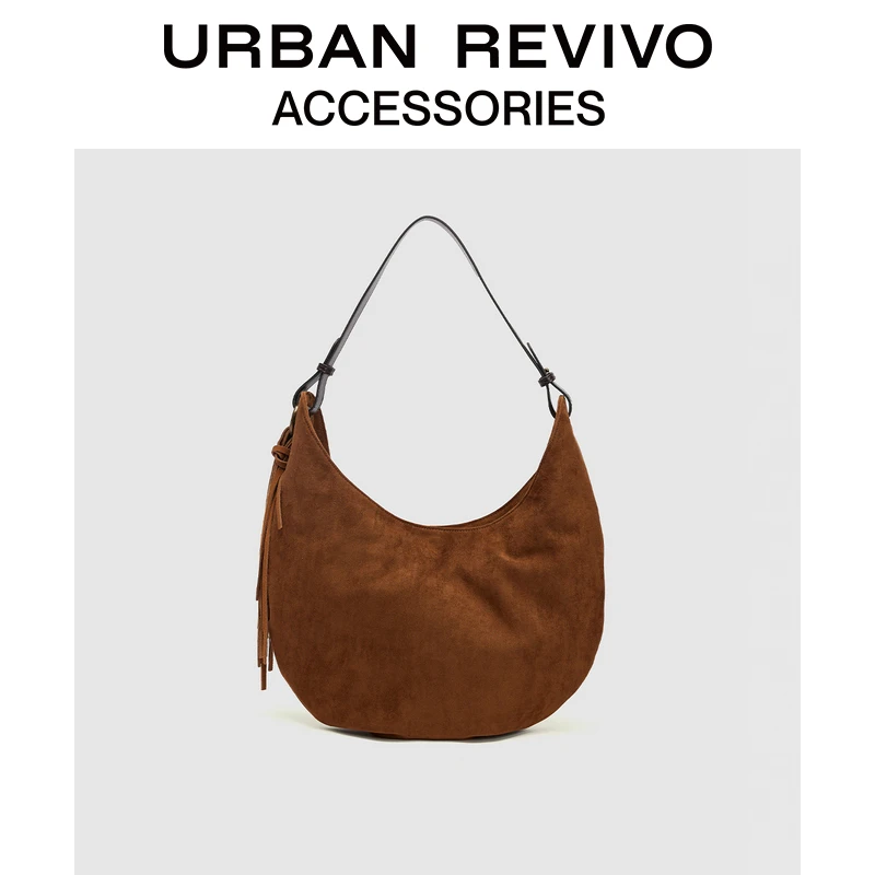 URBANREVIVO2024冬季新款女雅丹风流苏单肩斜挎包UAWB40442