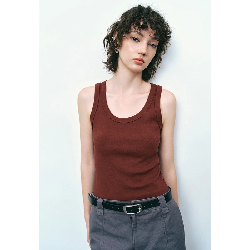 UR女装简约基础纯色修身弹力圆领背心UWB440041