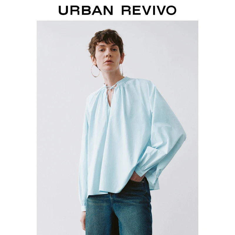 UR2024秋季新款女法式气质系带超宽松长袖罩衫衬衫UWM240020