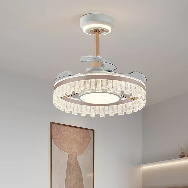 轻奢水晶风扇灯现代简约客厅吊扇灯护眼电扇一体家用创意房间大气