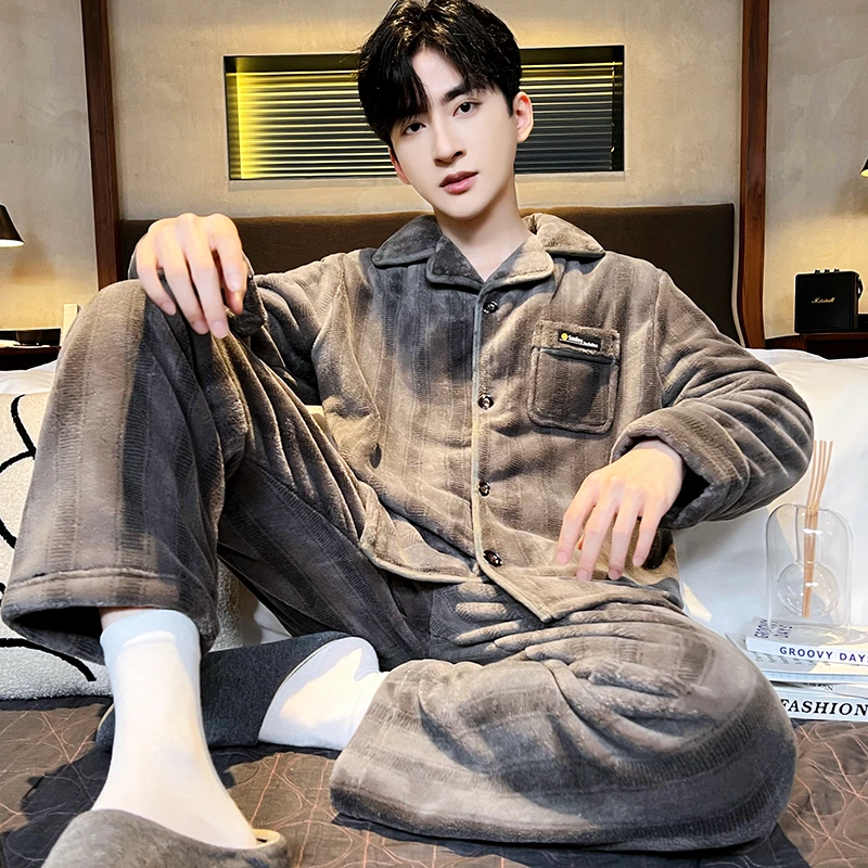 162睡衣男秋冬加厚珊瑚绒套装外穿家居服保暖长袖春秋大码法兰绒