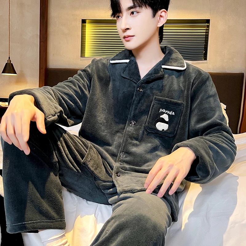 166睡衣男秋冬加厚珊瑚绒套装外穿家居服保暖长袖春秋大码法兰绒