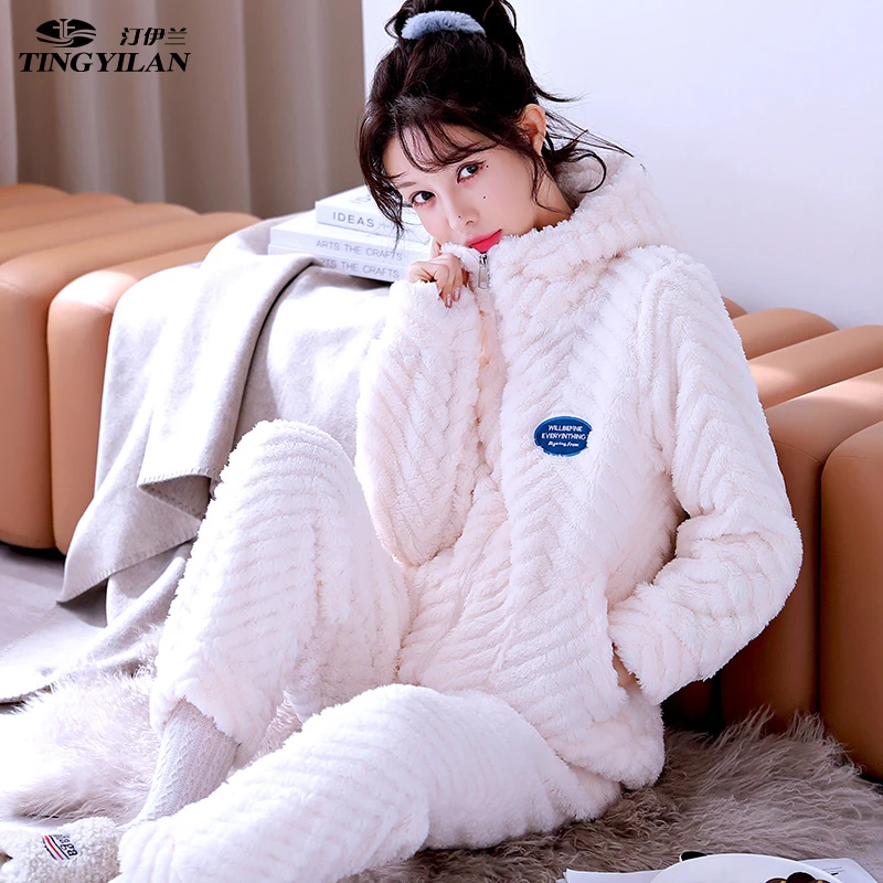 【专属】拉链睡衣女加厚加绒可外穿秋冬爆款大码外出家居服套装冬季