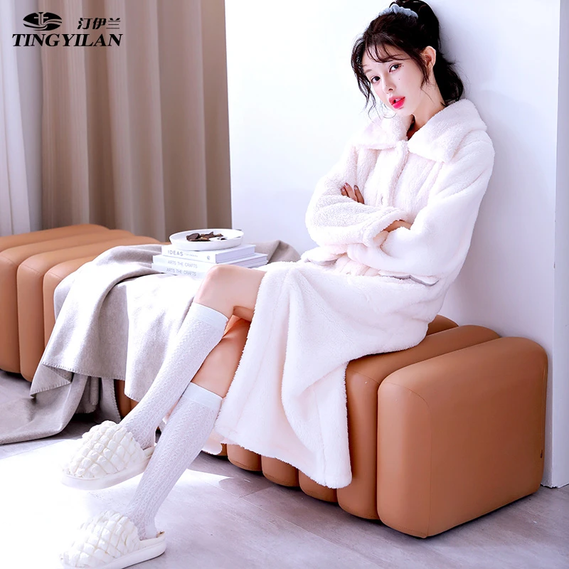 189睡袍女冬季珊瑚绒加绒加厚法兰绒长袖大衣睡衣家居服秋冬