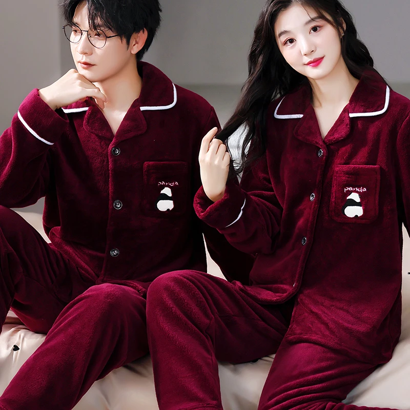 情侣睡衣女秋冬季加厚套装家居服男保暖长袖春秋珊瑚绒法兰绒外穿
